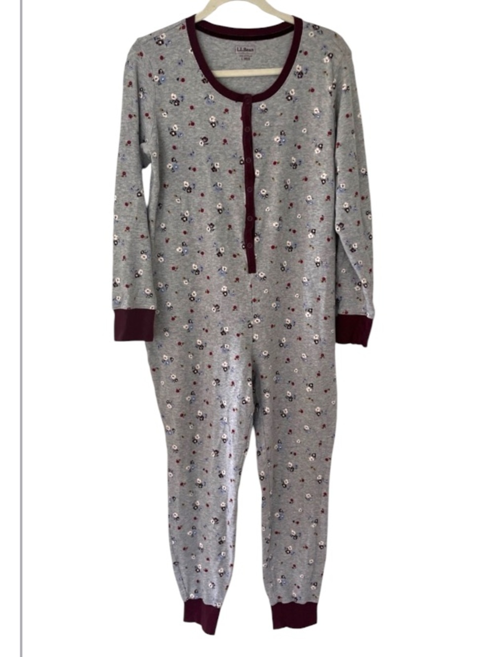 LL Bean Cotton Union Suit Snap Front Sz Large